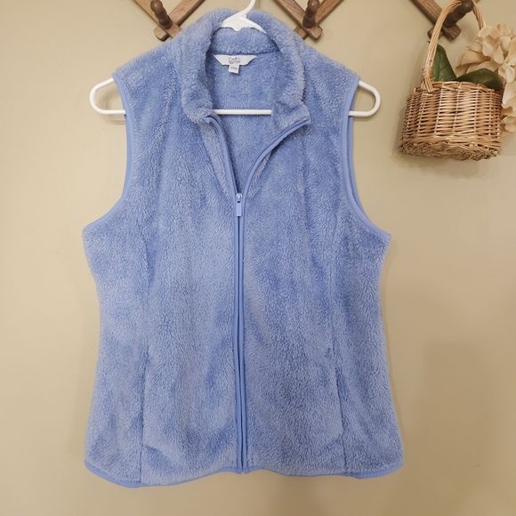 Croft & Barrow Light Blue Fleece Vest Womens Medium Sleeveless Fall Layering - Picture 1 of 8